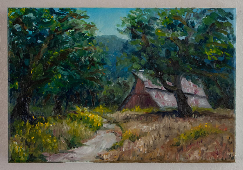 Ahwahnee Barn, 2026, Oil on Panel, 12" x 8"